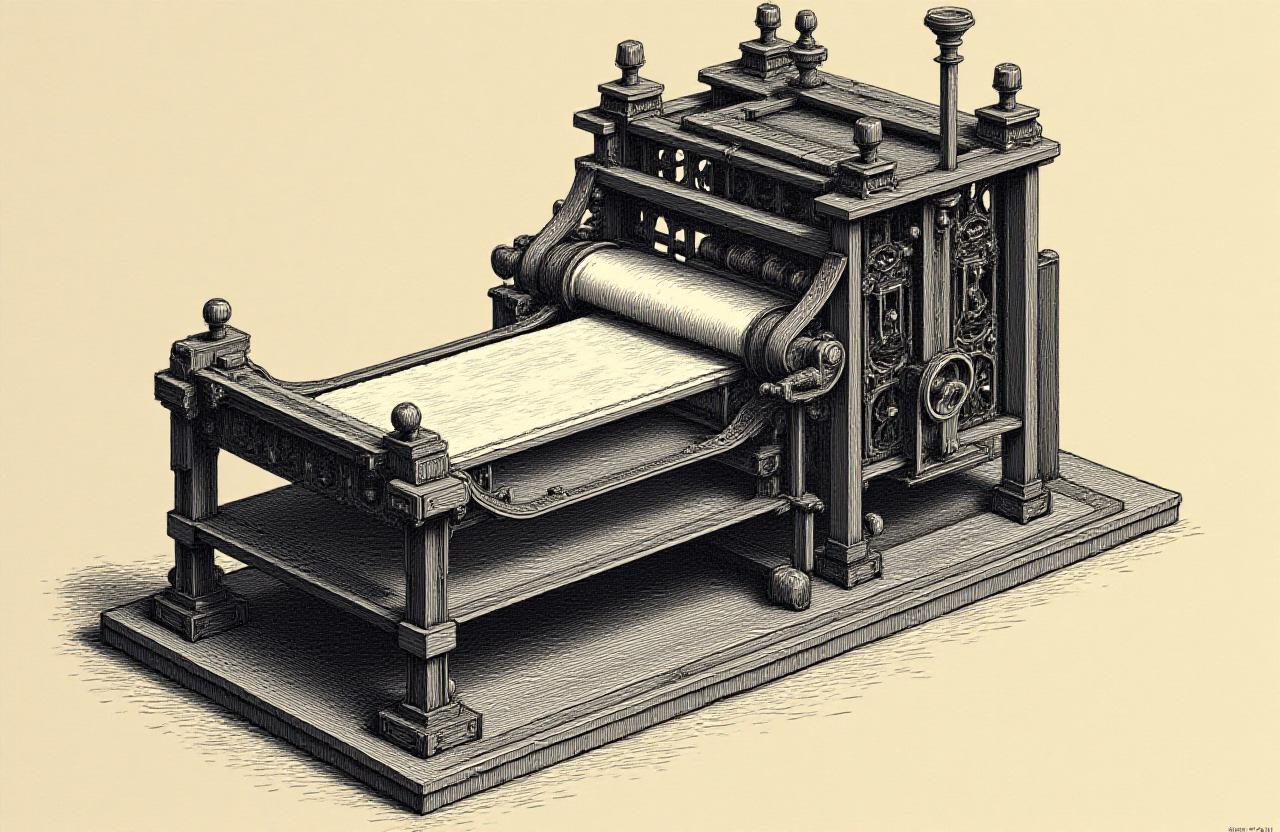 Vintage industrial printing press illustration