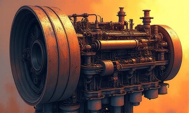 Industrial-themed marketing poster with heavy textures and vibrant lighting