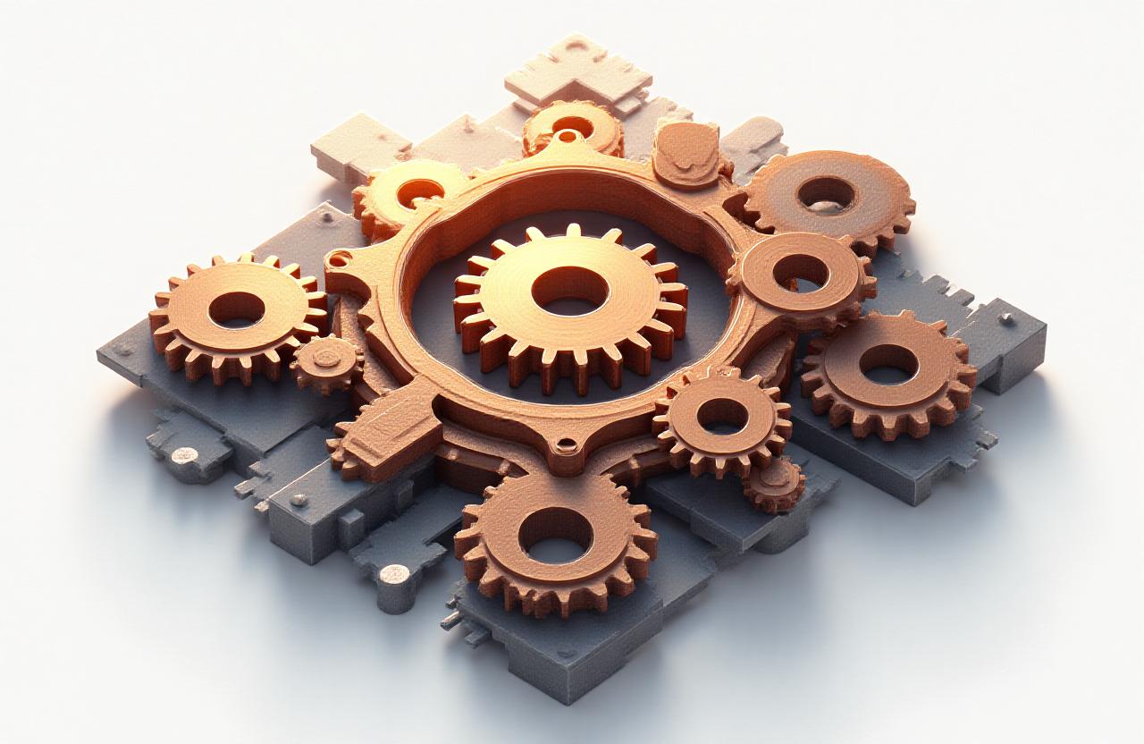 Modern industrial branding assets with copper tones