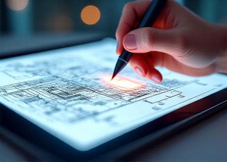 Abstract representation of secure technical data and creative digital tools